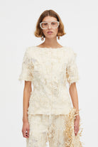 Mark Kenly Domino Tan Pyo-atelier Fringy Jacquard Pants Creme